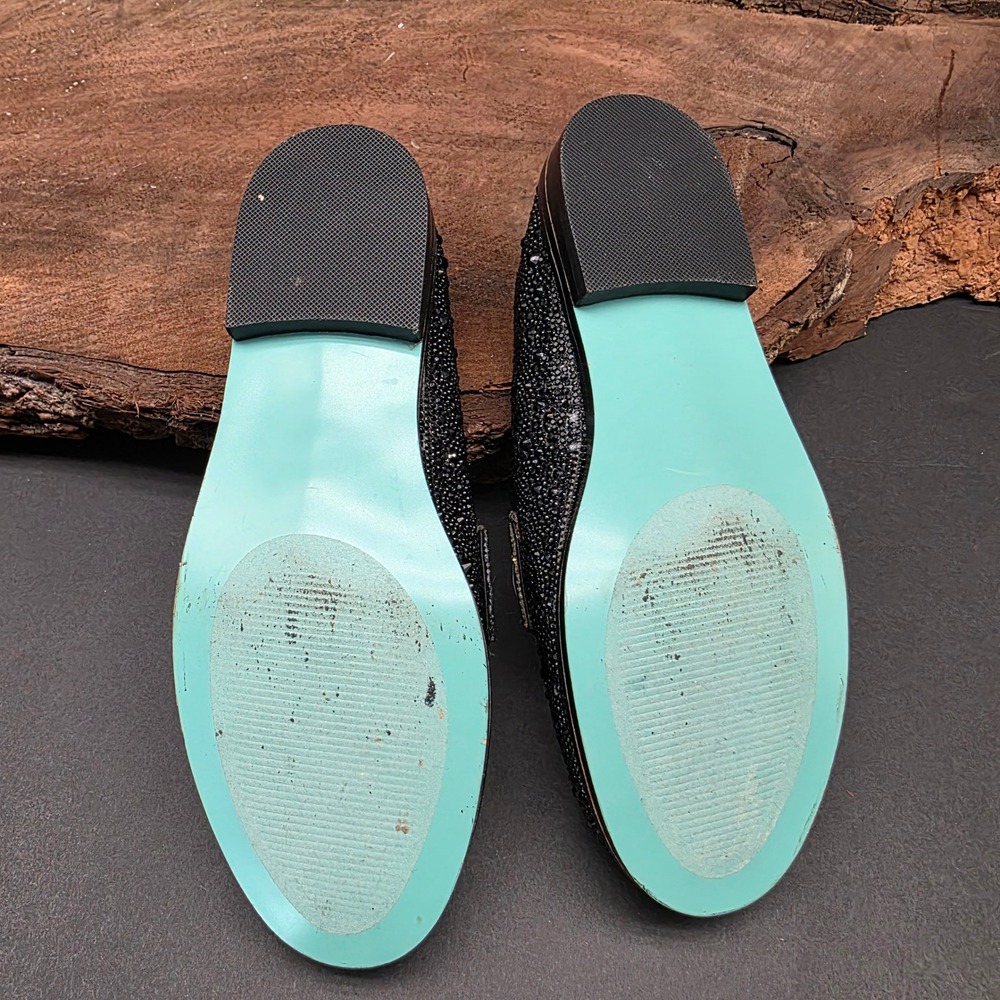 Betsey Johnson SB-ARON Loafers Womens 6M Black Rhinestone Studded Blue Sole Luxe - Picture 5 of 7